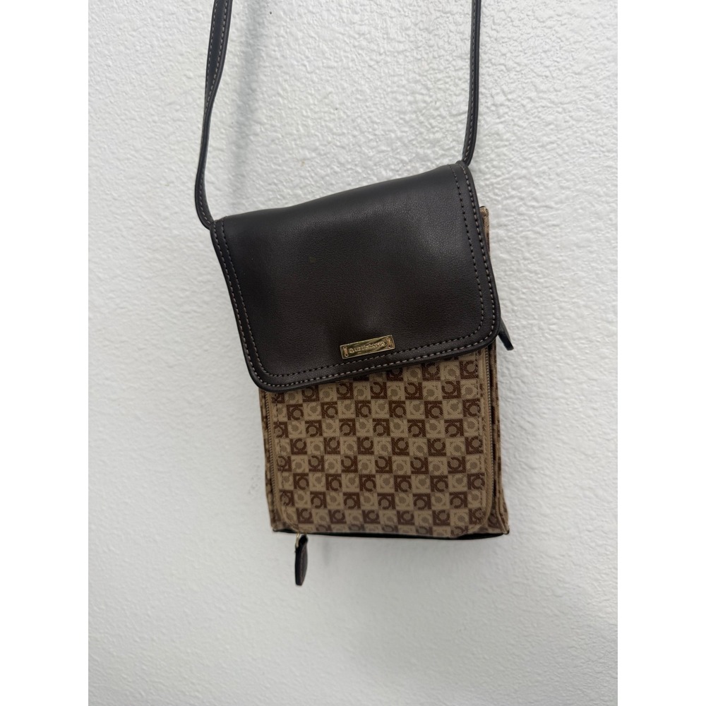 Liz Claiborne Monogram Crossbody Bag Brown Tan Logo Small Messenger Purse